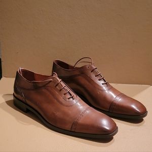 ITALIAN MADE CUOIO MENS BROWN CAP TOE OXFORD SHOES SIZE 9 1/2" NEW